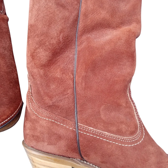 Vintage Wolverine Women's Cowboy Boots Brown/Orange Size 7 1/2 Suede Heel - Picture 11 of 15